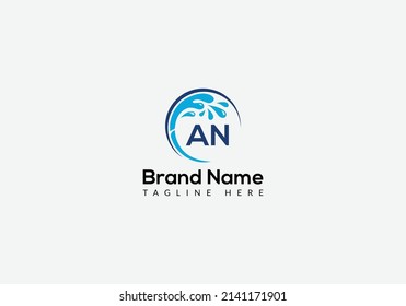 Maid Cleaning Logo On Letter AN. Clean House Sign, Fresh Clean Logo Cleaning Brush and Water Drop Concept Template