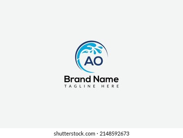 Maid Cleaning Logo On Letter AO. Clean House Sign, Fresh Clean Logo Cleaning Brush and Water Drop Concept Template