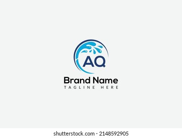 Maid Cleaning Logo On Letter AQ. Clean House Sign, Fresh Clean Logo Cleaning Brush And Water Drop Concept Template