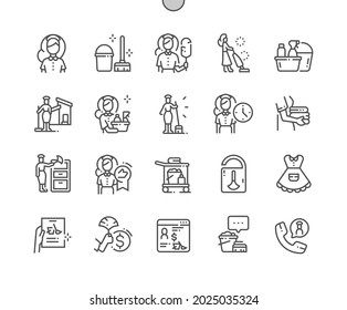 Maid. Cleaning service. House cleaner. Maid checklist. Clean towels. Pixel Perfect Vector Thin Line Icons. Simple Minimal Pictogram