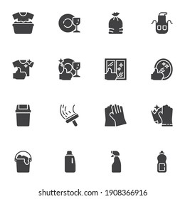 Maid and cleaning service vector icons set, modern solid symbol collection, filled style pictogram pack. Signs logo illustration. Set includes icons - gloves, detergent spray, window cleaning, laundry