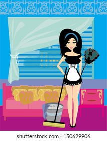 maid cleans the room