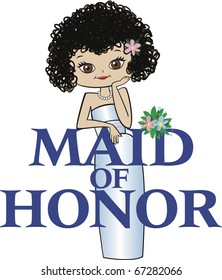 Maid of Honor with Black Curly Hair, Caucasian