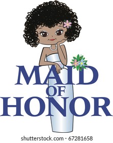 Maid of Honor with Curly Black Hair, Mocha Skin