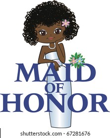 Maid of Honor with Curly Black Hair, Dark Skin