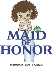 Maid of Honor with Curly Brunette Hair, Caucasian