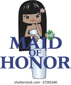 Maid of Honor with Long Black Hair, Mocha Skin, Asian Features