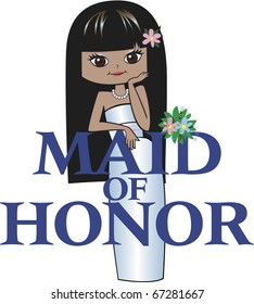 Maid of Honor with Long Black Hair, Mocha Skin, Asian Features