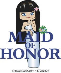 Maid of Honor with Long Black Hair, Caucasian