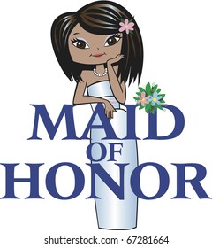 Maid of Honor with Med Black Hair, Mocha Skin, Asian Features