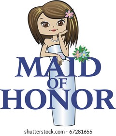 Maid of Honor with Med Brunette Hair, Caucasian