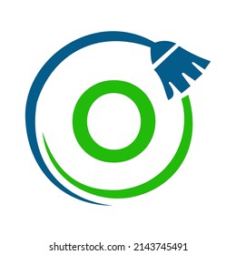 Maid House Cleaning Logo On Letter O Concept. Maid Logo, Cleaning Brush Icon