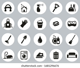 Maid Or Housekeeper Icons Black & White Flat Design Circle Set Big