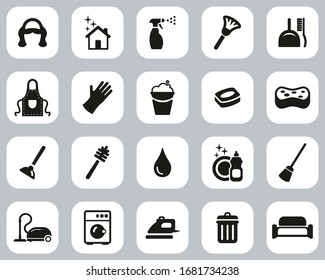 Maid Or Housekeeper Icons. Black & White Flat Big Design Set.