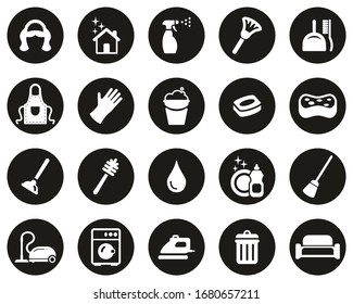 Maid Or Housekeeper Icons White On Black Flat Design Circle Set Big