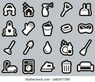 Maid Or Housekeeper Icons White On Black Sticker Set Big