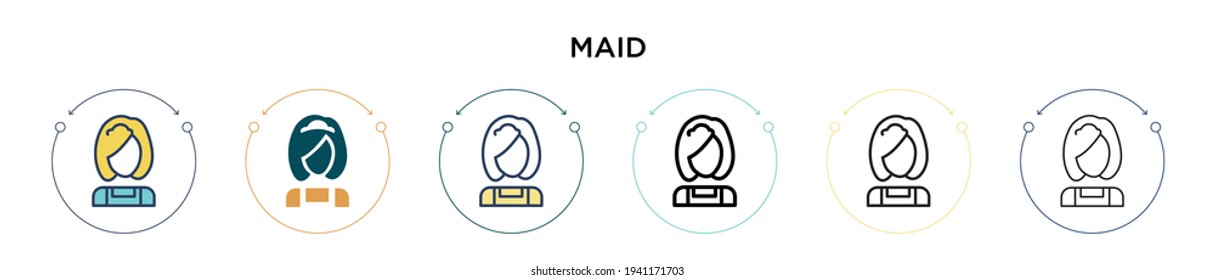 Maid icon in filled, thin line, outline and stroke style. Vector illustration of two colored and black maid vector icons designs can be used for mobile, ui, web