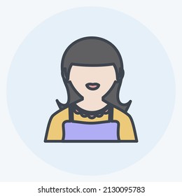 Maid Icon in trendy color mate style isolated on soft blue background