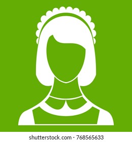 Maid icon white isolated on green background. Vector illustration