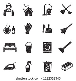 Maid Icons. Black Scribble Design. Vector Illustration.