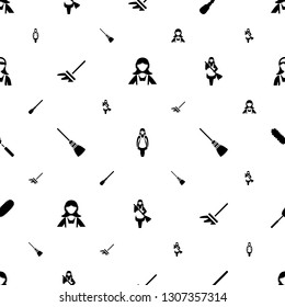 maid icons pattern seamless white background. Included editable filled mop, dust brush icons. maid icons for web and mobile.