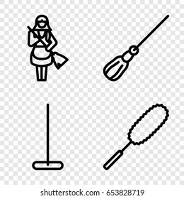 Maid icons set. set of 4 maid outline icons such as mop, dust brush