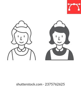 Maid line and glyph icon, woman cleaner and hotel services, cleaning lady vector icon, vector graphics, editable stroke outline sign, eps 10.