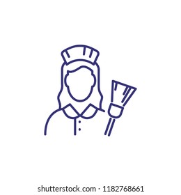 Maid line icon. Cleaner, janitor, sweeper. Occupation concept. Can be used for topics like hotel, cleaning service, servant