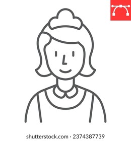 Maid line icon, woman cleaner and hotel services, cleaning lady vector icon, vector graphics, editable stroke outline sign, eps 10.