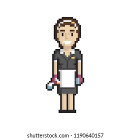 Maid pixel art on white background. Vector illustration.