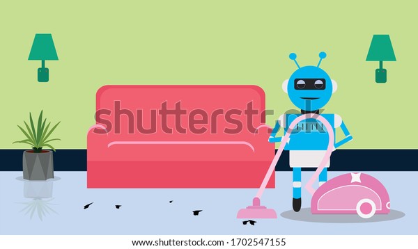 maid robot service vector cleaning service\
helping flat illustration