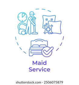 Maid service blue gradient concept icon. Dusting furniture, vacuuming carpets. Professional cleanup. Round shape line illustration. Abstract idea. Graphic design. Easy to use in infographic