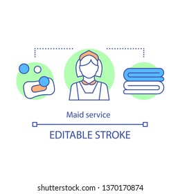 Maid service concept icon. House service idea thin line illustration. Apartment cleanup. House maintenance. Wiping, mopping. Janitorial service. Vector isolated outline drawing. Editable stroke