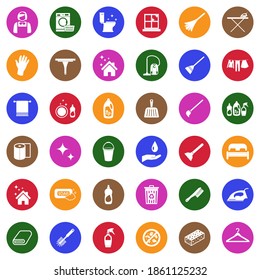 Maid Service Icons. White Flat Collection In Circle. Vector Illustration.
