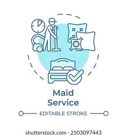 Maid service soft blue concept icon. Dusting furniture, vacuuming carpets. Professional cleanup. Round shape line illustration. Abstract idea. Graphic design. Easy to use in infographic