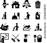 Maid services, janitorial and cleaning icons
