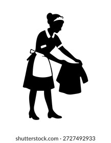 Silueta de la mucama que hace la ropa sucia, la limpieza y las tareas del servicio