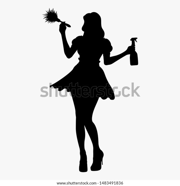 Maid Silhouette Woman Housekeeper House Cleaning เวกเตอร์สต็อก ปลอดค่าลิขสิทธิ์ 1483491836 