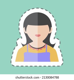 Maid Sticker in trendy line cut isolated on blue background