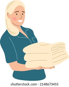 A maid with towels in her hands.