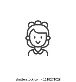 Maid woman outline icon. linear style sign for mobile concept and web design. Cleaner female simple line vector icon. Symbol, logo illustration. Pixel perfect vector graphics