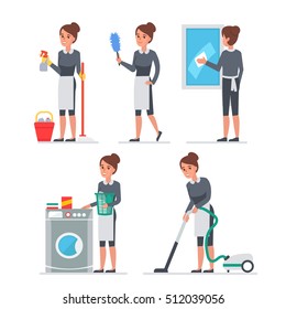 Maid At Work. Vector Llustration. People Infographic Elements.