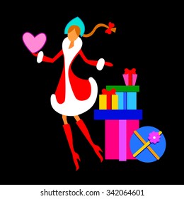 maiden new winter girl snow vector holiday christmas year illustration