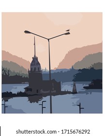 üsküdar maiden tower graphic work