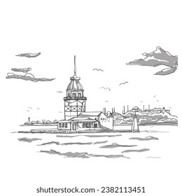 Torre de soltera en estambul, ilustración de arte en línea