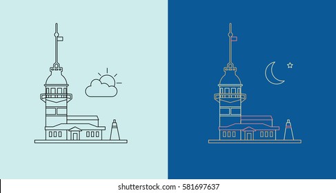 Maiden Tower Line Art and Neon Icon Illustration