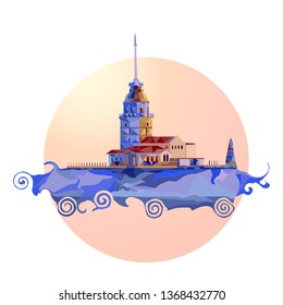 Torre de la solera en el fondo del sol, Estambul, Turquía. Ilustración del vector