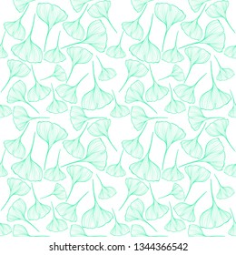 Maidenhair leaves tree seamless pattern, fabric background, natural wallpaper. Vector illustration.