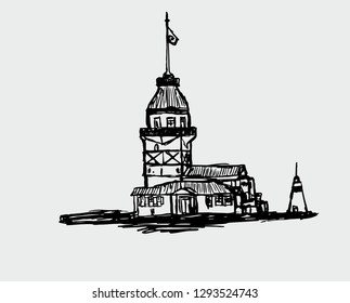 maidens tower graphic design vector art