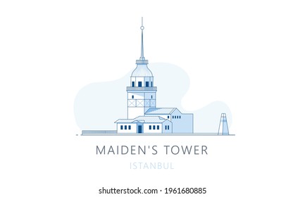 Maidens tower, Istambul. The famous landmark of Istanbul, tourists attraction place, skyline vector illustration, line graphics for web pages, mobile apps and polygraphy. 